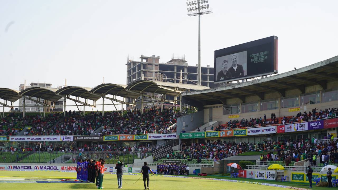 The Bangladesh and Afghanistan players pay their tributes to Rodney Marsh and Shane Warne