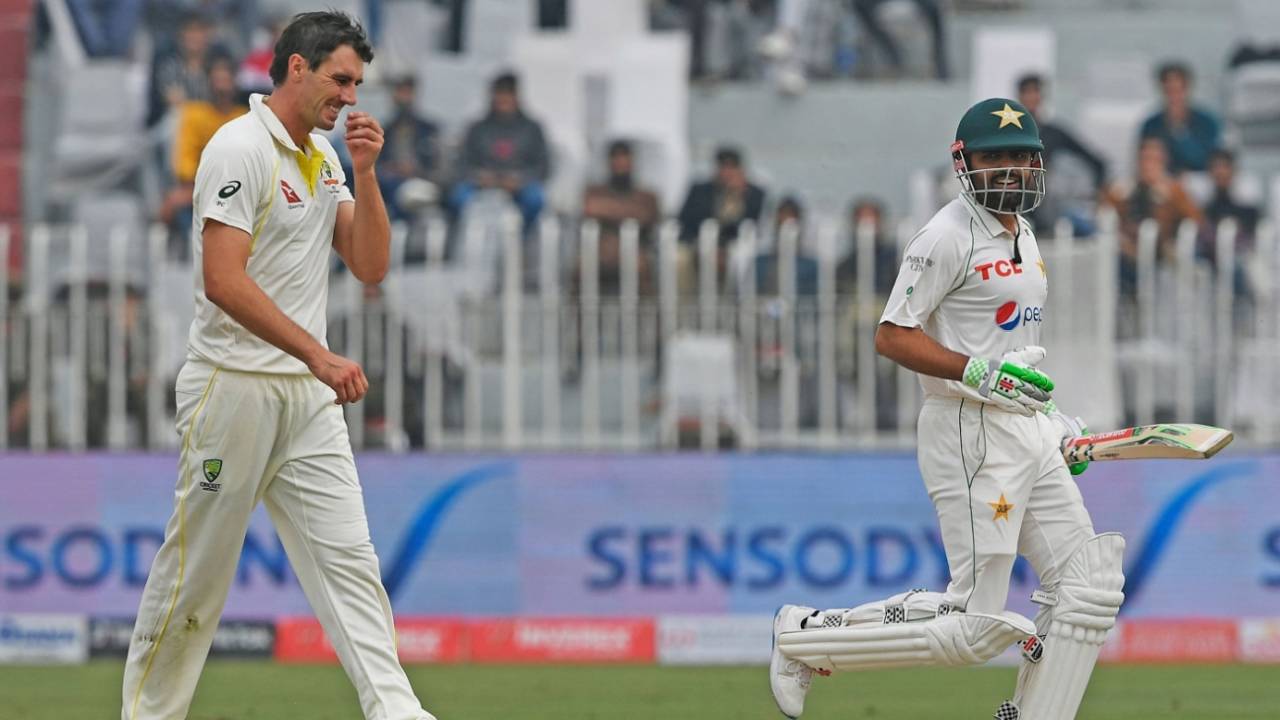 Pat Cummins and Babar Azam share a laugh, Pakistan vs Australia, 1st Test, Rawalpindi, 2nd day, March 5, 2022
