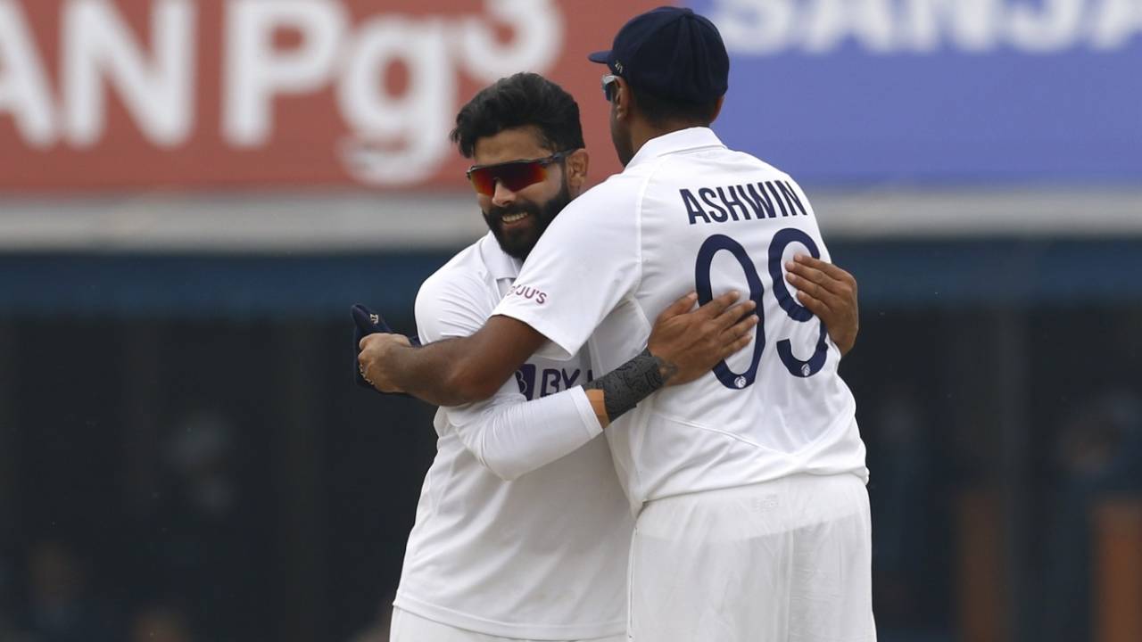 Ravindra Jadeja and R Ashwin celebrate Lahiru Kumara's wicket, India vs Sri Lanka, 1st Test, Mohali, 3rd day, March 6, 2022