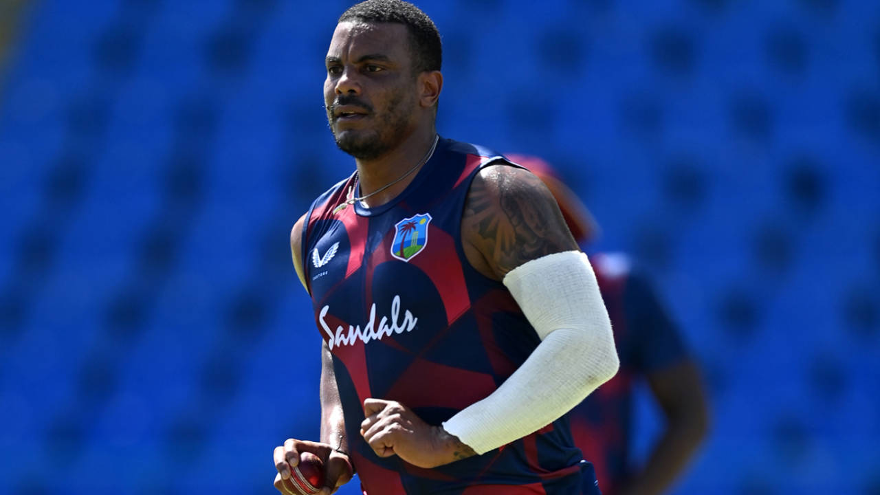 Shannon Gabriel trained with the Test squad as continued his rehab after injury, Antigua, March 7, 2022