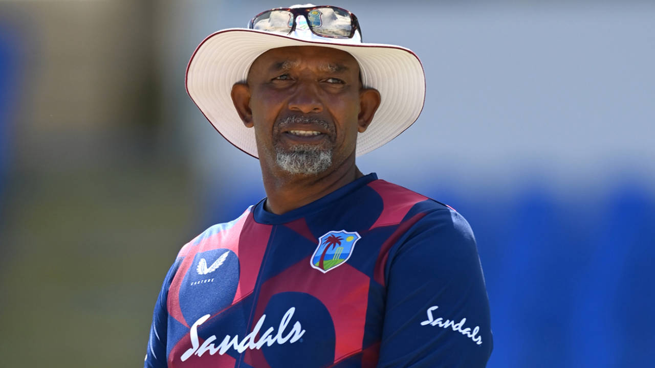 Phil Simmons looks on during West Indies practice, Antigua, March 7, 2022