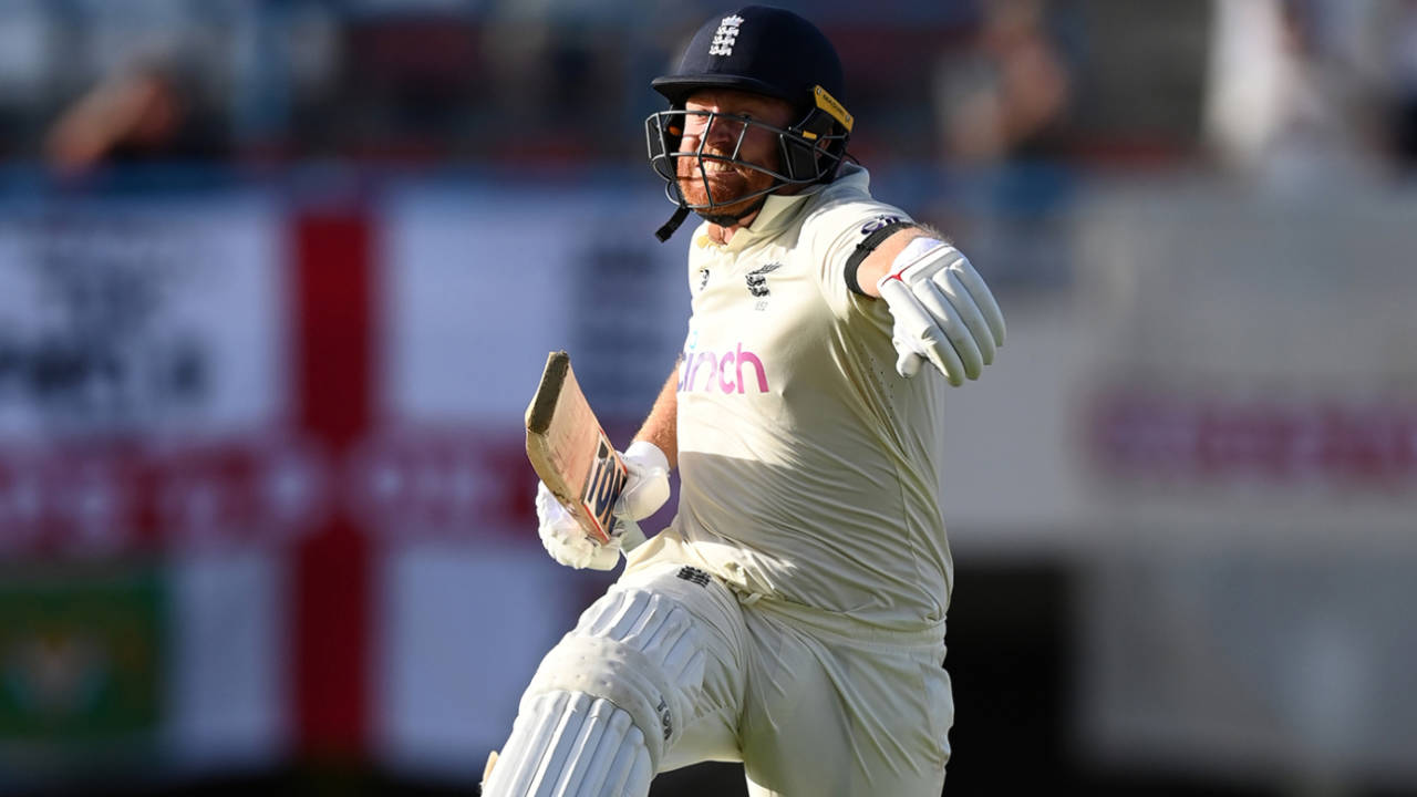 Jonny Bairstow greeted his hundred with a release of emotion&nbsp;&nbsp;&bull;&nbsp;&nbsp;Gareth Copley/Getty Images