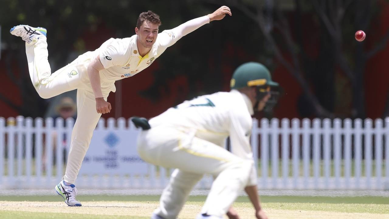 Mitchell Swepson lets one go, Australia A vs England Lions, Brisbane, December 12, 2021