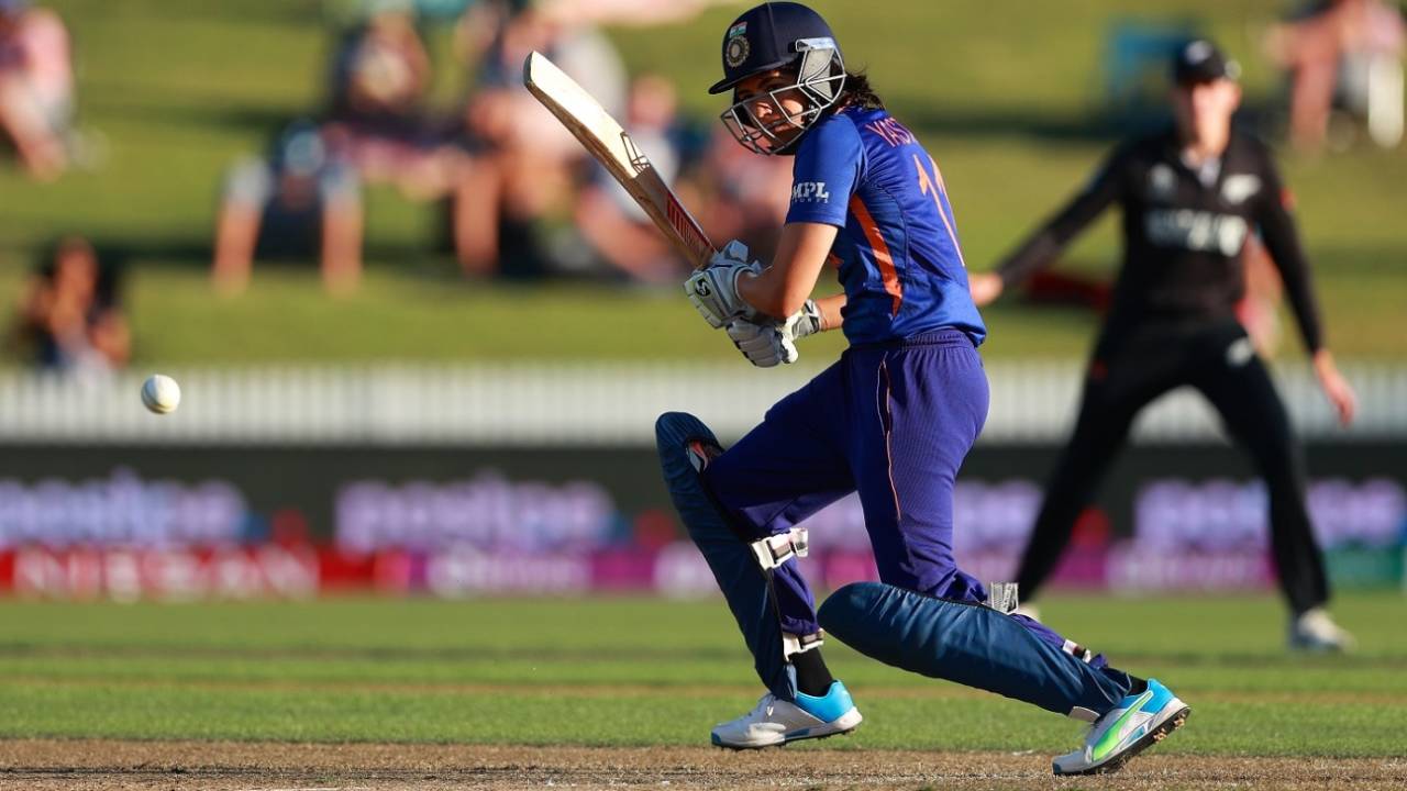 Yastika Bhatia plays one to the off side, New Zealand vs India, Women's World Cup 2022, Hamilton, March 10, 2022