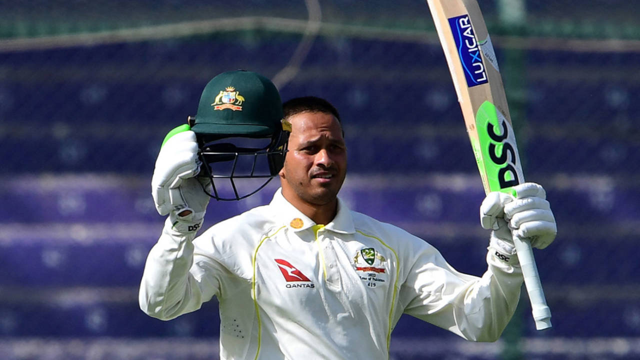 Usman Khawaja celebrates his hundred, Pakistan vs Australia, 2nd Test, Karachi, March 12, 2022