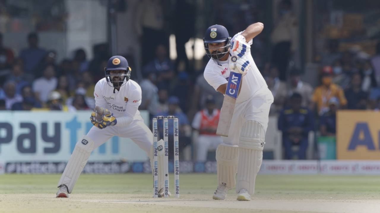 Rohit Sharma sends one down the ground, India vs Sri Lanka, 2nd Test, 2nd day, Bengaluru, March 13, 2022