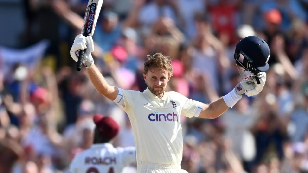 Joe Root celebrates his 25th Test century, West Indies vs England, 2nd Test, Kensington Oval, Barbados, 1st day, March 16, 2022