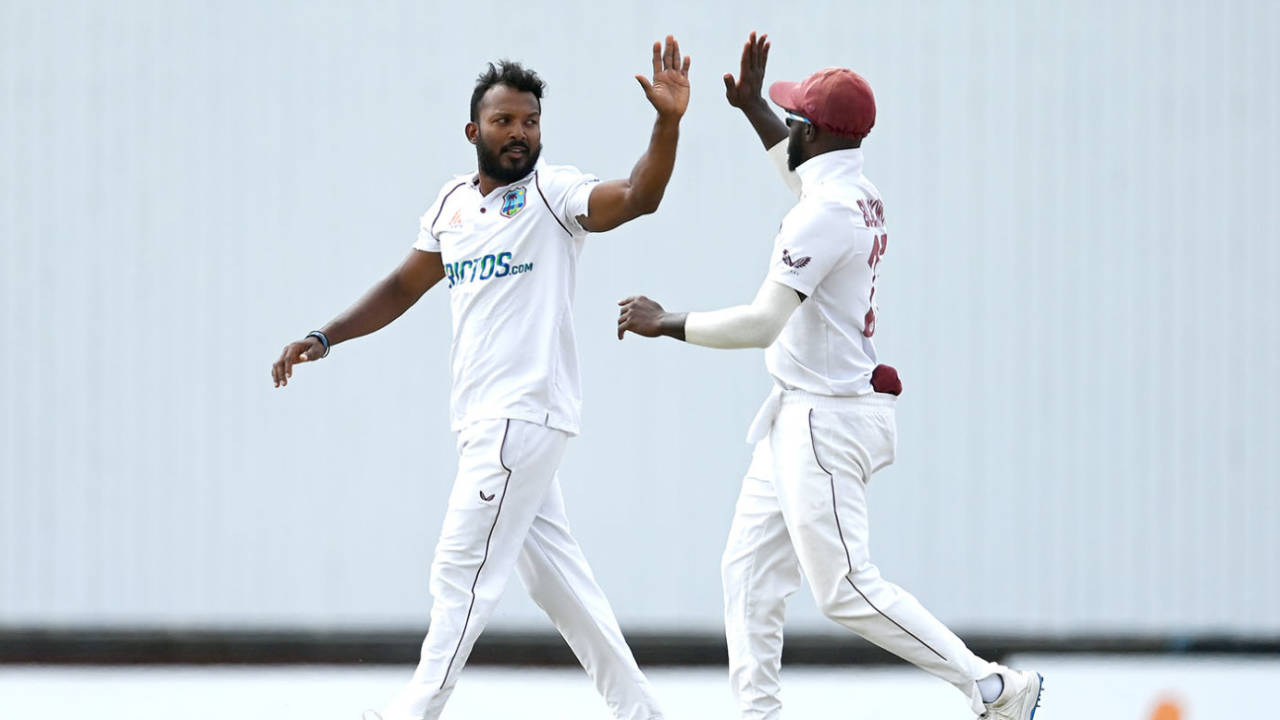 Veerasammy Permaul took two quick wickets on the fifth morning, West Indies vs England, 2nd Test, Kensington Oval, Barbados, 5th day, March 20, 2022