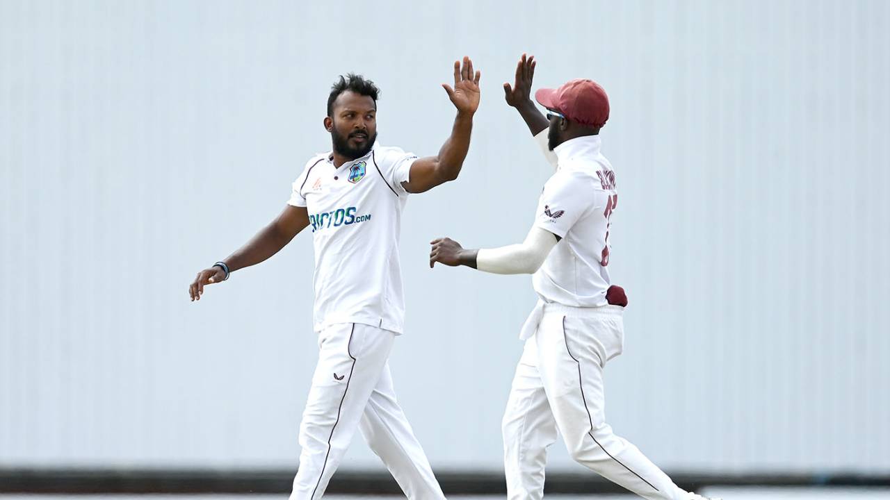 Veerasammy Permaul took two quick wickets on the fifth morning, West Indies vs England, 2nd Test, Kensington Oval, Barbados, 5th day, March 20, 2022