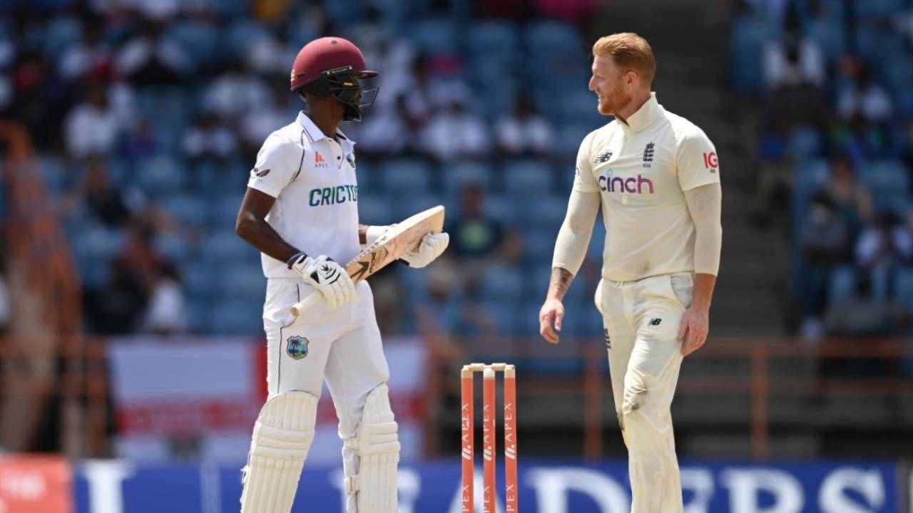 Kraigg Brathwaite resisted Ben Stokes in the first hour of the second day, West Indies vs England, 3rd Test, Grenada, 2nd day, March 25, 2022