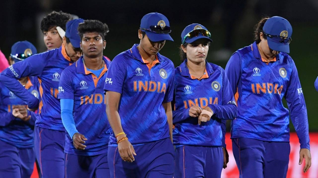 India walk back dejected after going down in the thriller to be eliminated from the semi-final race&nbsp;&nbsp;&bull;&nbsp;&nbsp;ICC via Getty Images