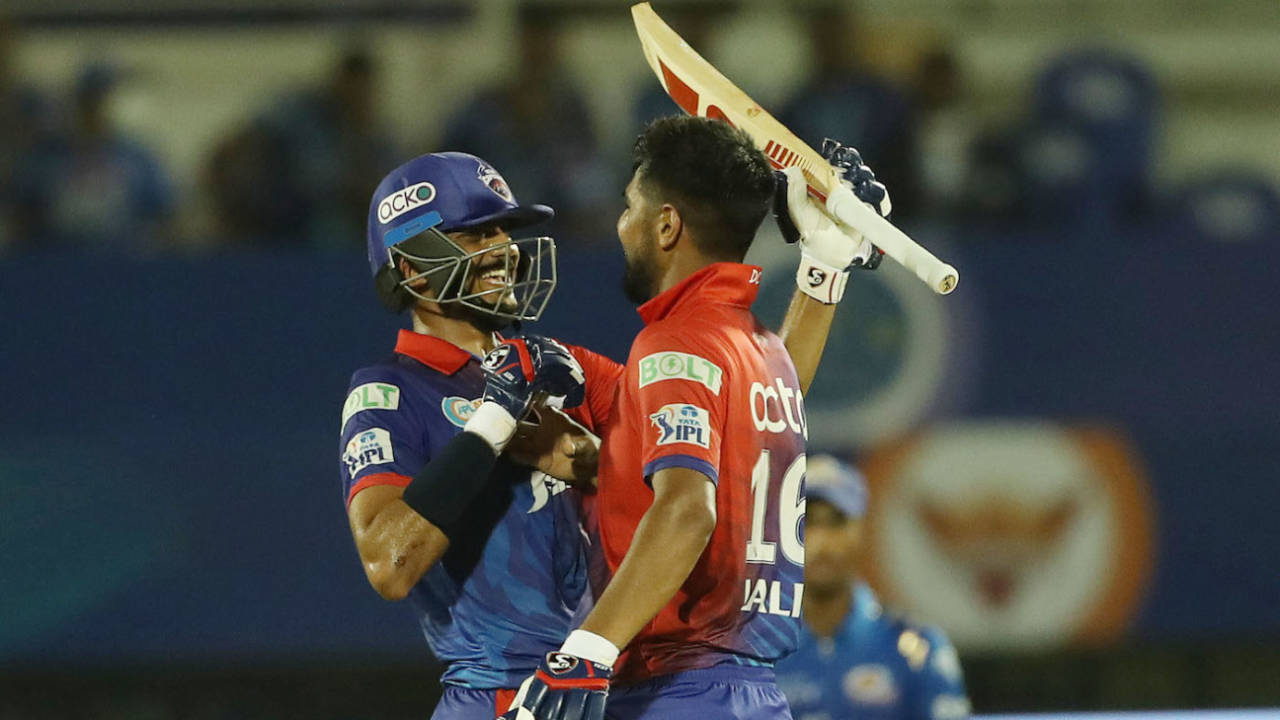 Axar Patel and Lalit Yadav celebrate after dragging Delhi Capitals to an unlikely win&nbsp;&nbsp;&bull;&nbsp;&nbsp;BCCI