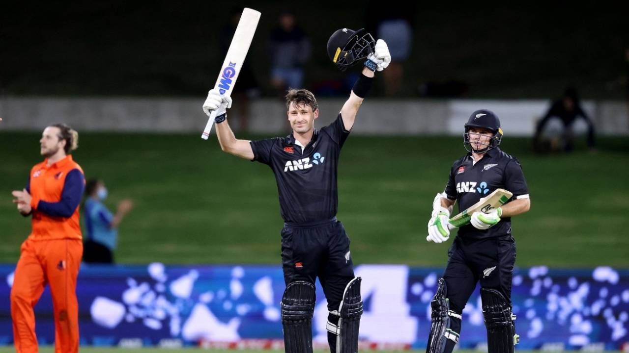 Will Young celebrates his maiden ODI hundred, New Zealand vs Netherlands, 1st ODI, Mount Maunganui, March 29, 2022