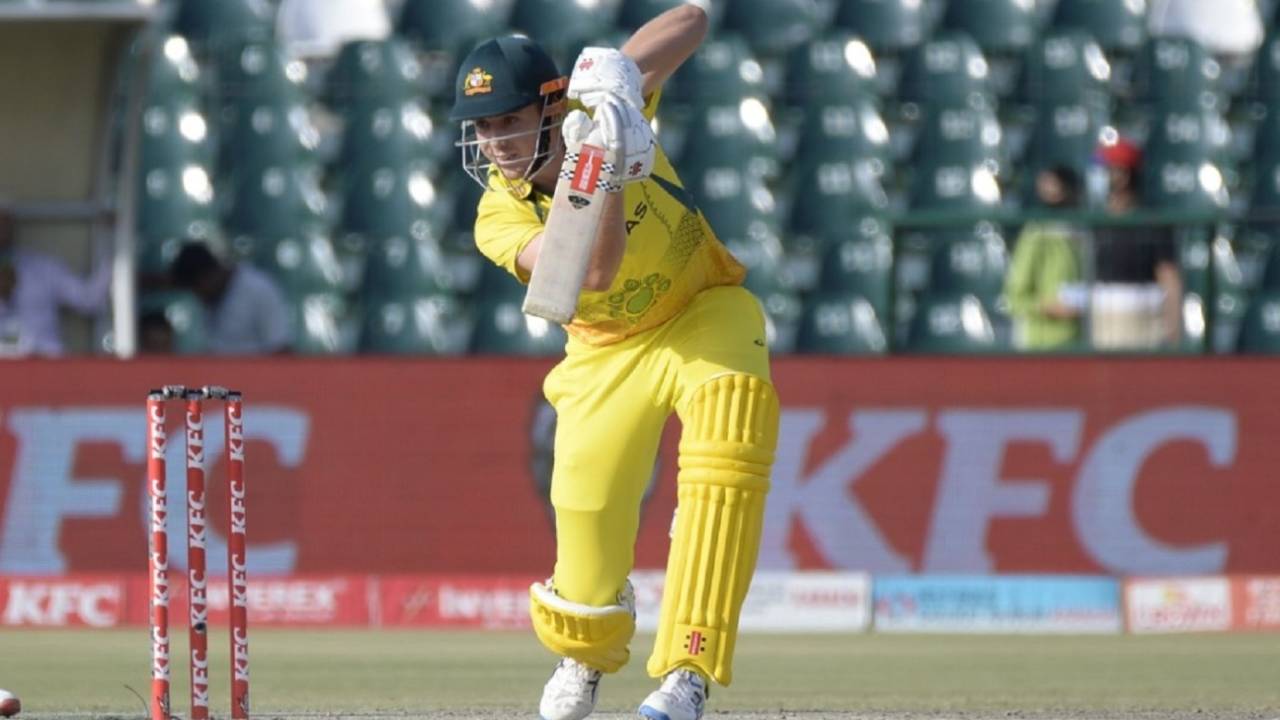 Cameron Green drives one through the off side, Pakistan vs Australia, 3rd ODI, Lahore, April 2, 2022