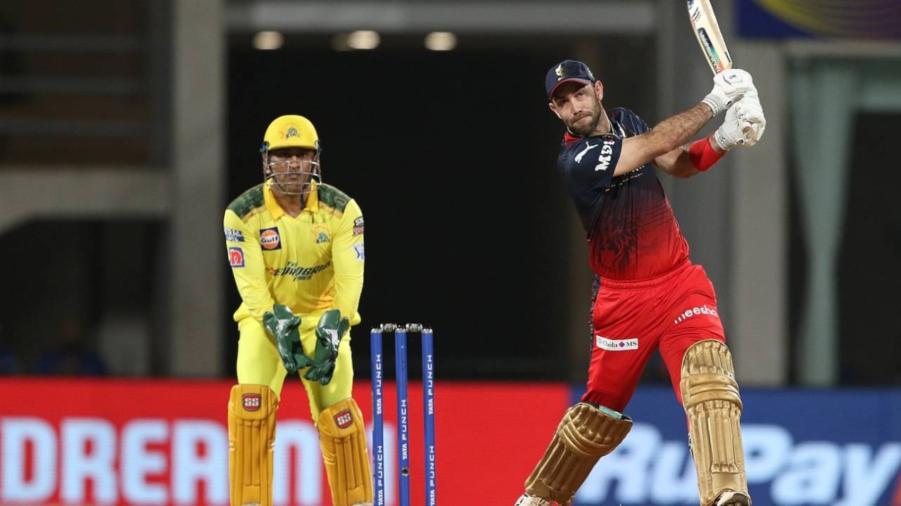 Glenn Maxwell hits one over long-off, Chennai Super Kings vs Royal Challengers Bangalore, IPL 2022, DY Patil Stadium, Navi Mumbai, April 12, 2022