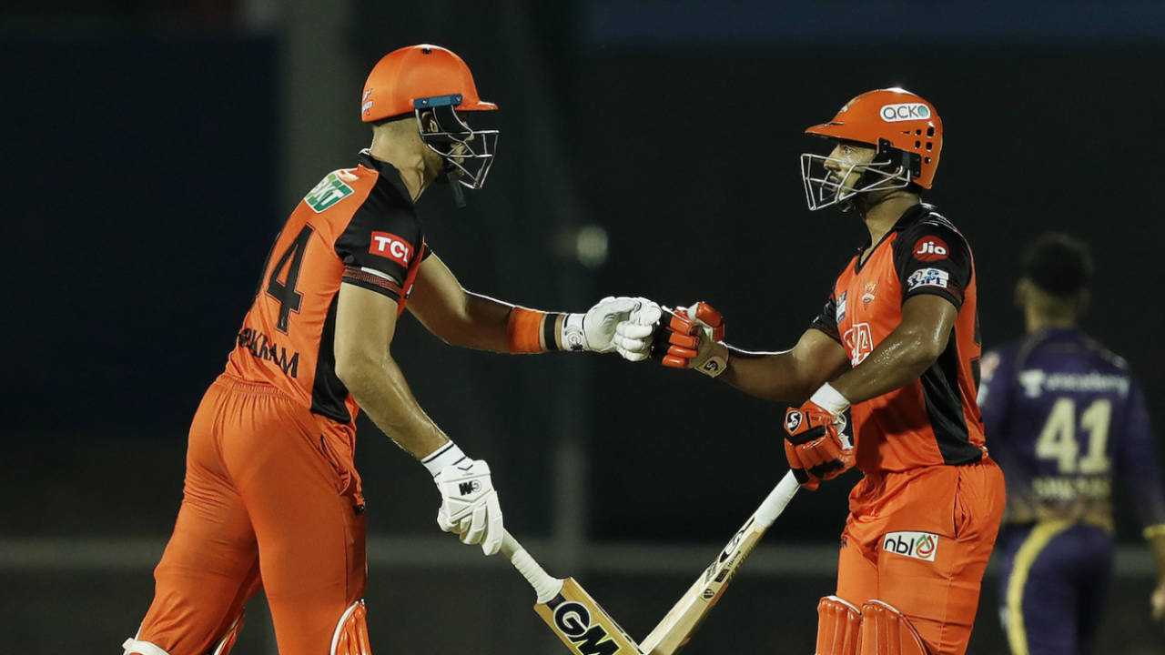 Both Aiden Markram and Rahul Tripathi hit fifties, and put together a 94-run stand, Kolkata Knight Riders vs Sunrisers Hyderabad, IPL 2022, Brabourne Stadium, Mumbai, April 15, 2022