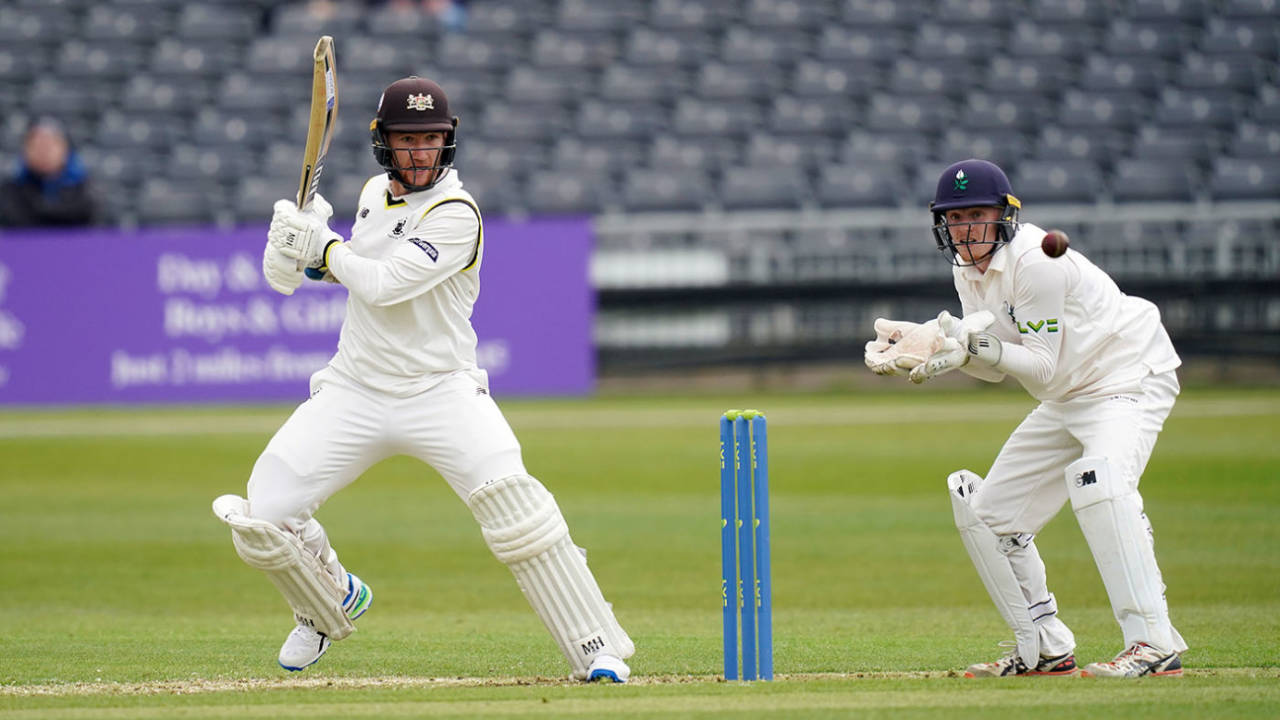 James Bracey plays to the off side, Gloucestershire vs Yorkshire, LV= Insurance Championship, Division One, 1st day, Bristol, April 14, 2022