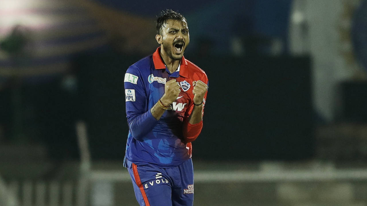 Axar Patel lets out a roar after one of his strikes, Delhi Capitals vs Punjab Kings, IPL 2022, Brabourne Stadium, April 20, 2022