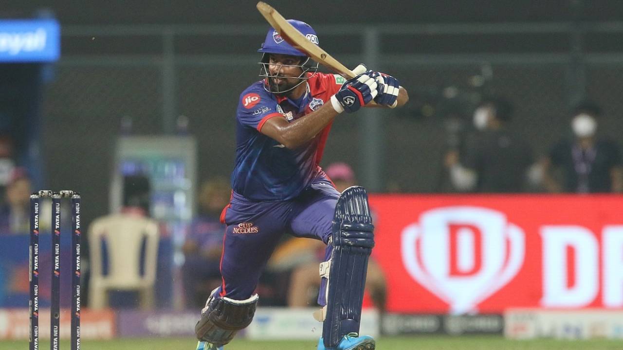 Lalit Yadav strikes one a through the off side, Delhi Capitals vs Rajasthan Royals, IPL 2022, Wankhede Stadium, Mumbai, April 22, 2022