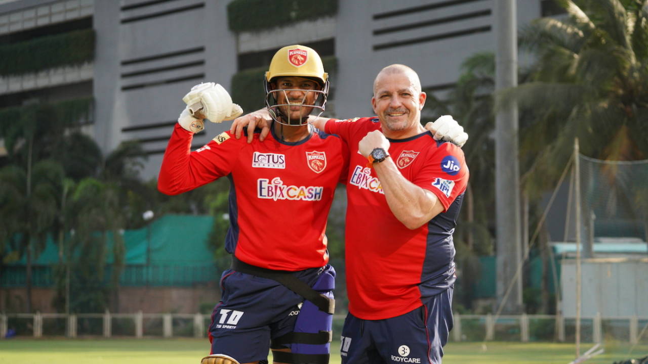 Punjab Kings batting consultant Julian Wood with captain Mayank Agarwal, IPL 2022