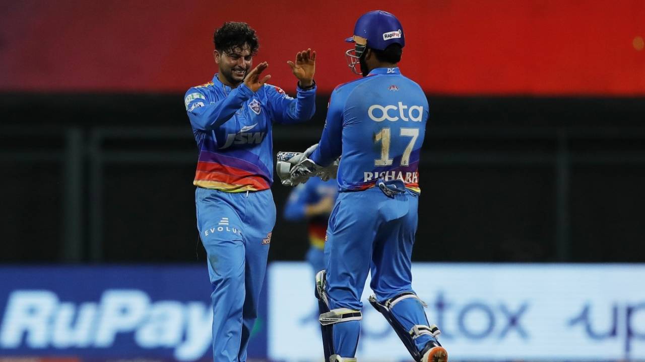 Kuldeep Yadav celebrates after dismissing Andre Russell, Delhi Capitals vs Kolkata Knight Riders, IPL 2022, Wankhede Stadium, Mumbai, April 28, 2022