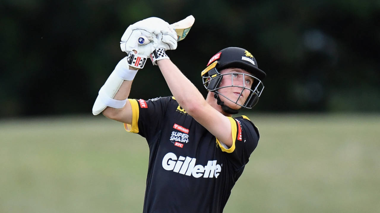 Luke Georgeson of the Firebirds bats during a Super Smash T20 match, Christchurch, November 26, 2021