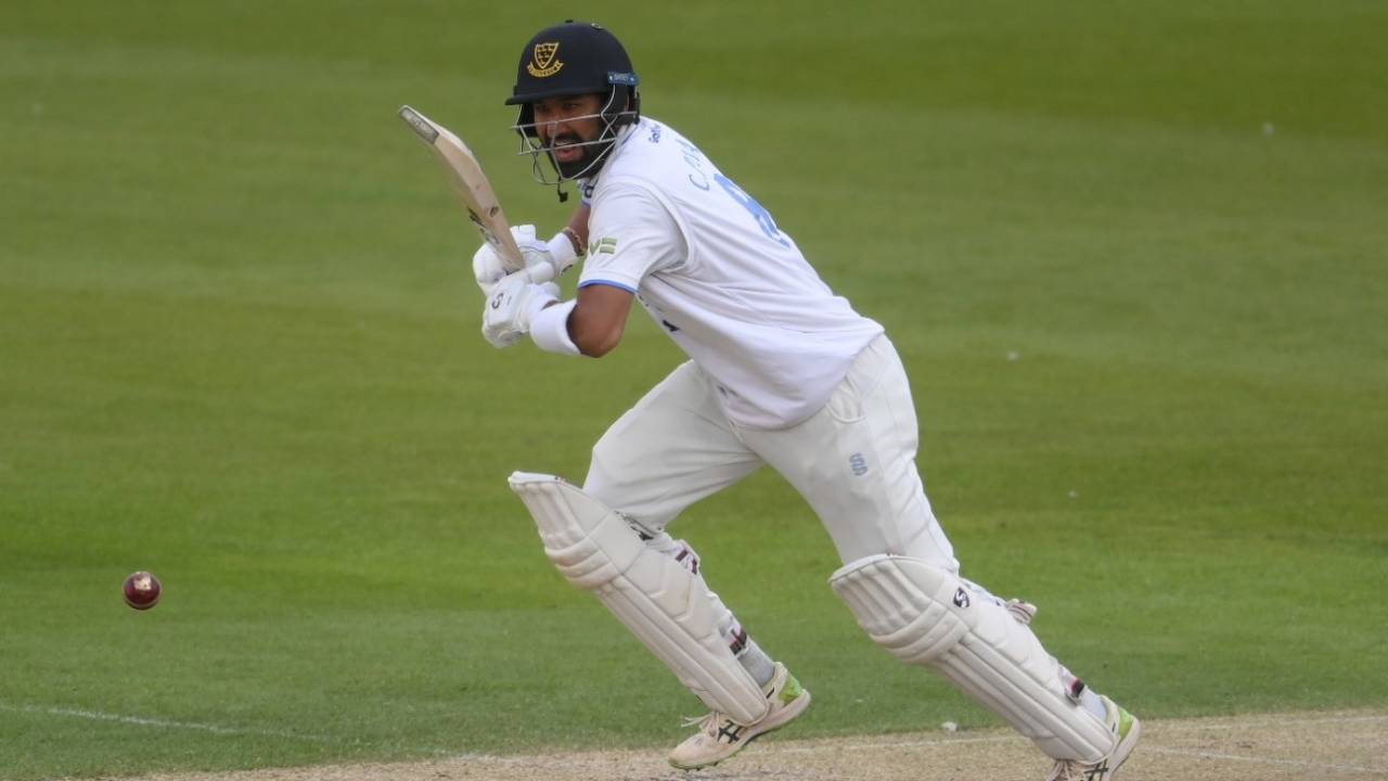 Cheteshwar Pujara went on to reach his double-century, Sussex vs Durham, County Championship Division 2, 2nd day, Hove, April 29, 2022