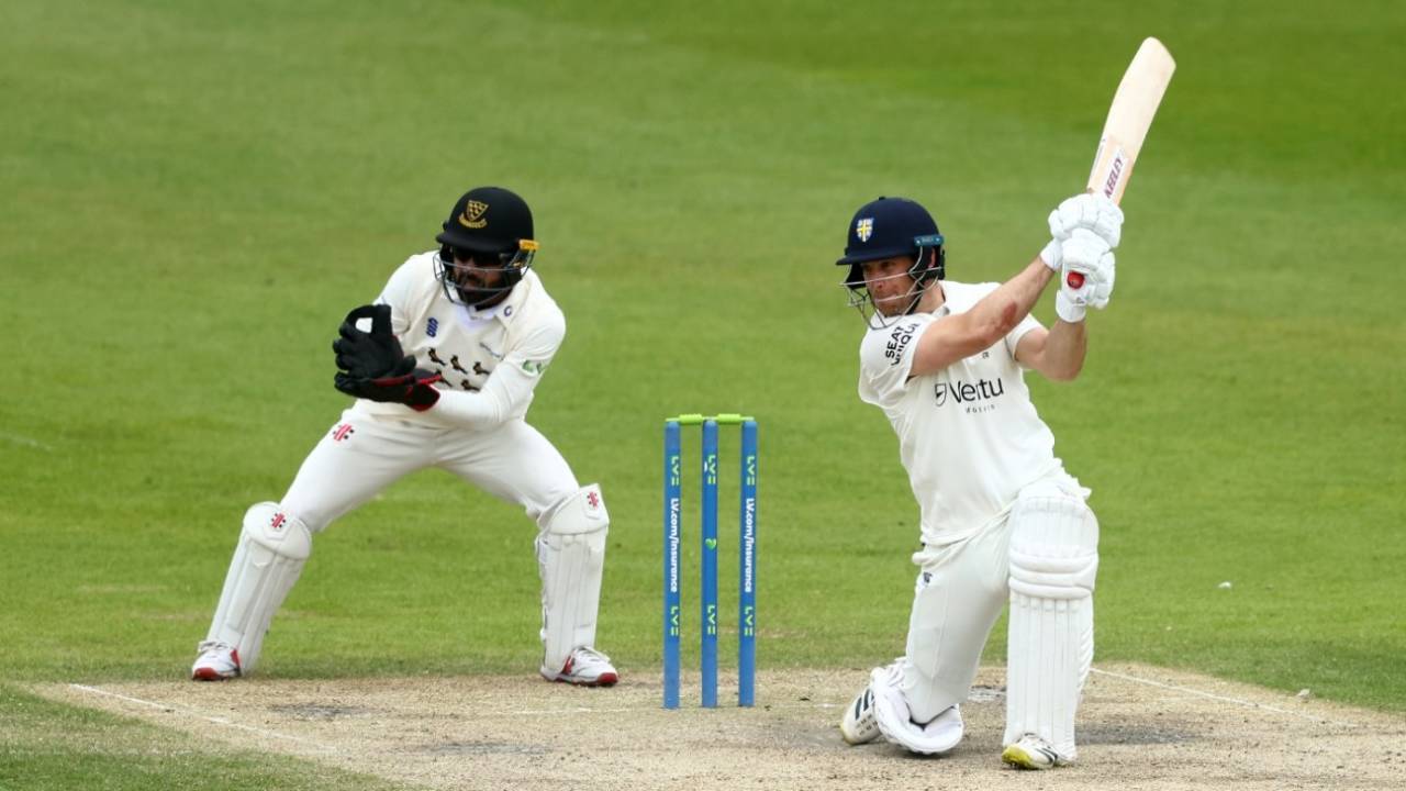 Sean Dickson drives through the covers during his fourth-day 186, Sussex vs Durham, LV= Championship, Division Two, Hove, May 1, 2022