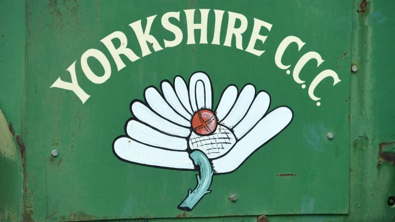The Yorkshire CCC logo, painted on the side of the roller at Headingley, LV= Championship, May 1, 2022