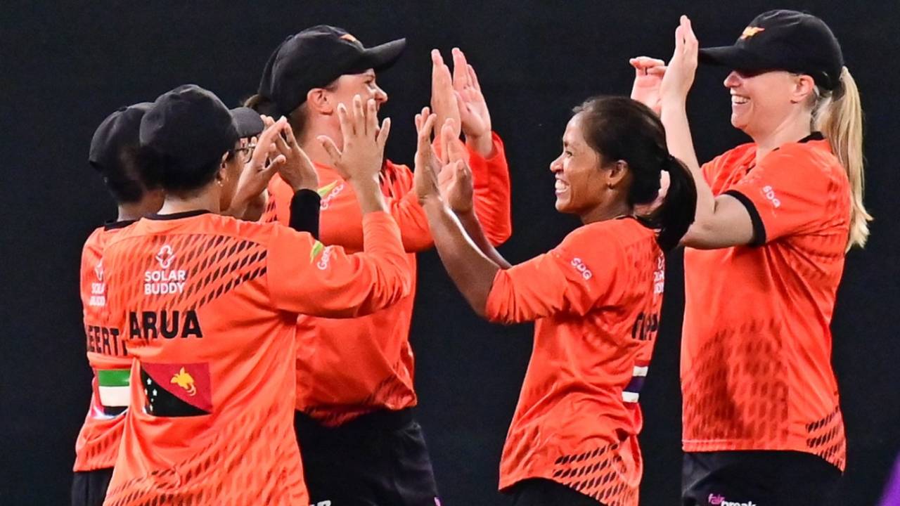 Falcons players celebrate the fall of a wicket against Warriors, Warriors vs Falcons, FairBreak Invitational Tournament 2022, Dubai, May 04, 2022