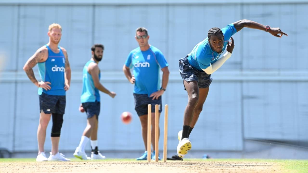 Jofra Archer trained with England in Barbados as part of his rehabilitation earlier this year, Bridgetown, March 14, 2022