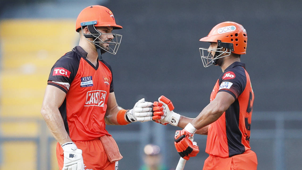Aiden Markram and Rahul Tripathi got together after Sunrisers had slipped to 1 for 2 in the first over, Royal Challengers Bangalore vs Sunrisers Hyderabad, IPL 2022, Wankhede Stadium, Mumbai, May 8, 2022