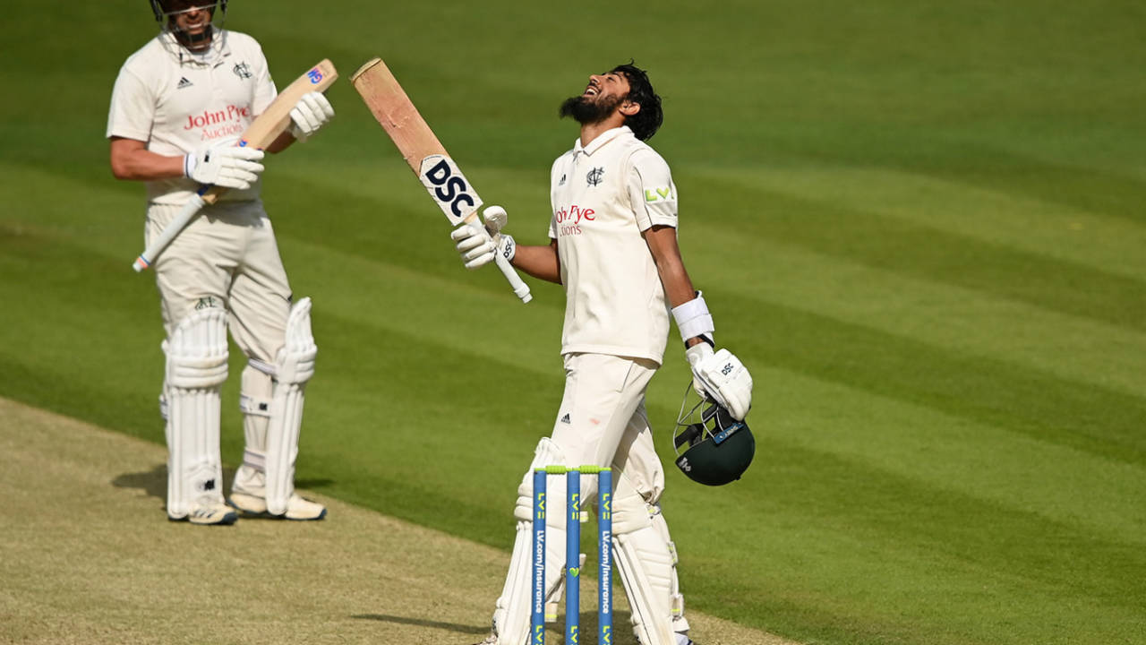 Haseeb Hameed celebrates his first hundred of the season&nbsp;&nbsp;&bull;&nbsp;&nbsp;Alex Davidson/Getty Images