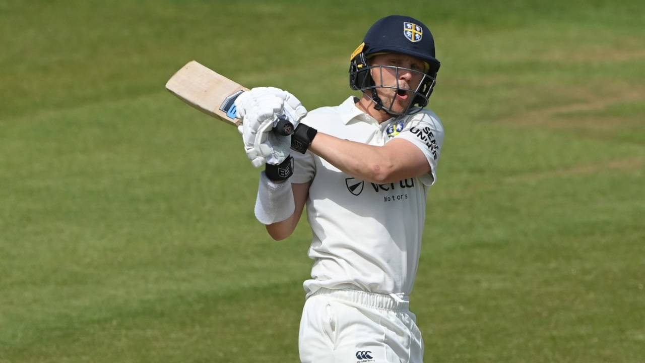 Scott Borthwick pulls the ball away as he passes fifty, LV= Insurance County Championship, Division Two, Durham vs Glamorgan, The Riverside, May 14, 2022