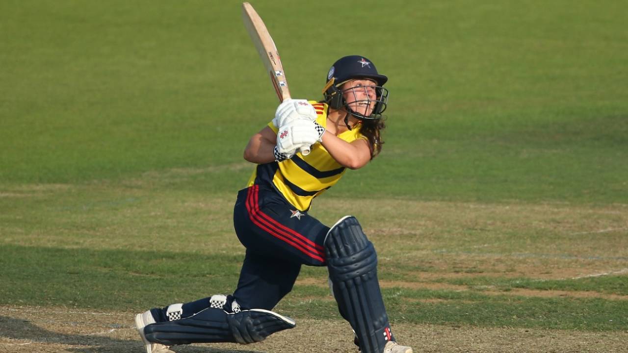 Aylish Cranstone of South East Stars plays a shot, Charlotte Edwards Cup Final, South East Stars vs Northern Diamond, The Ageas Bowl, September 05, 2021