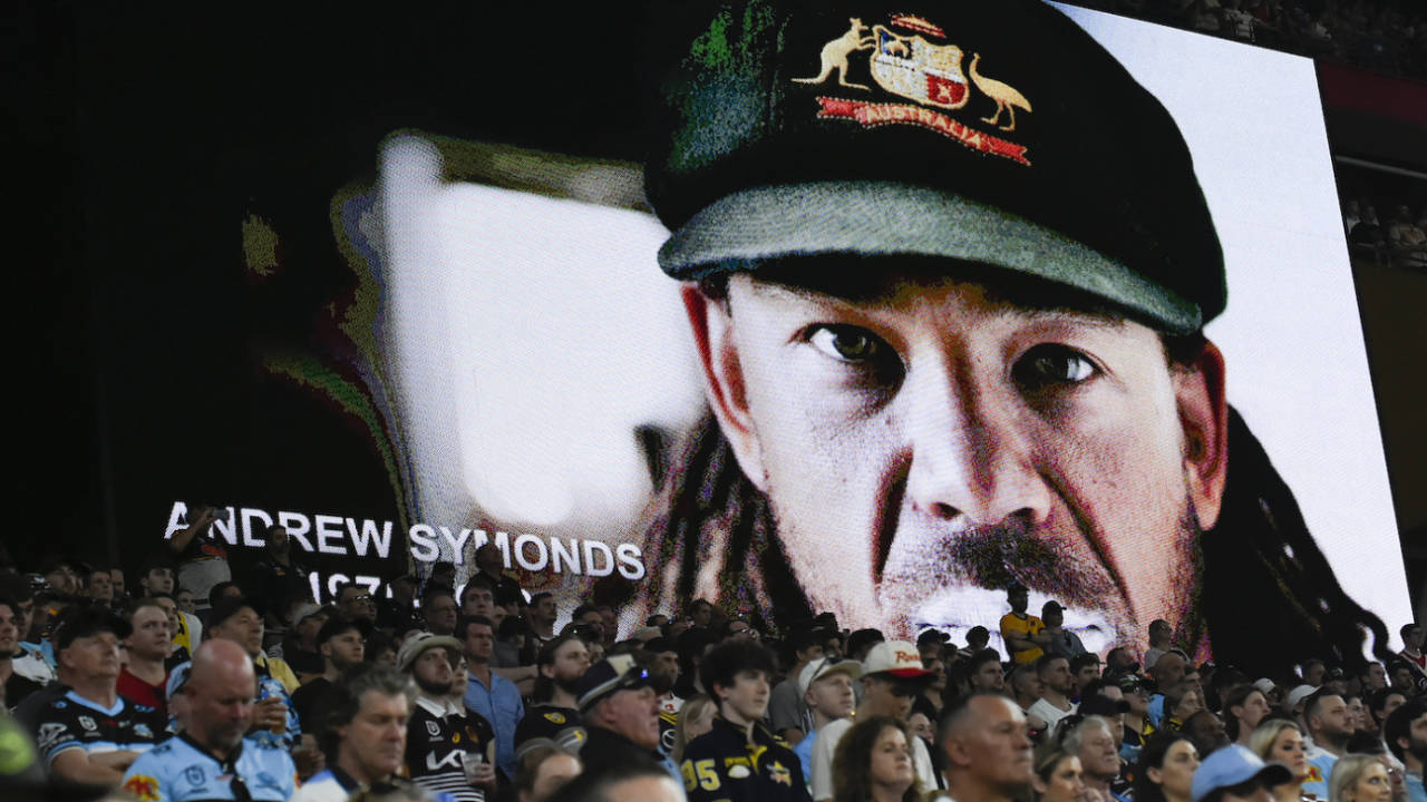 A minute of silence is observed in memory of  Andrew Symonds before the Round 10 NRL match between Wests Tigers and North Queensland Cowboys at Suncorp Stadium, Brisbane, May 15, 2022