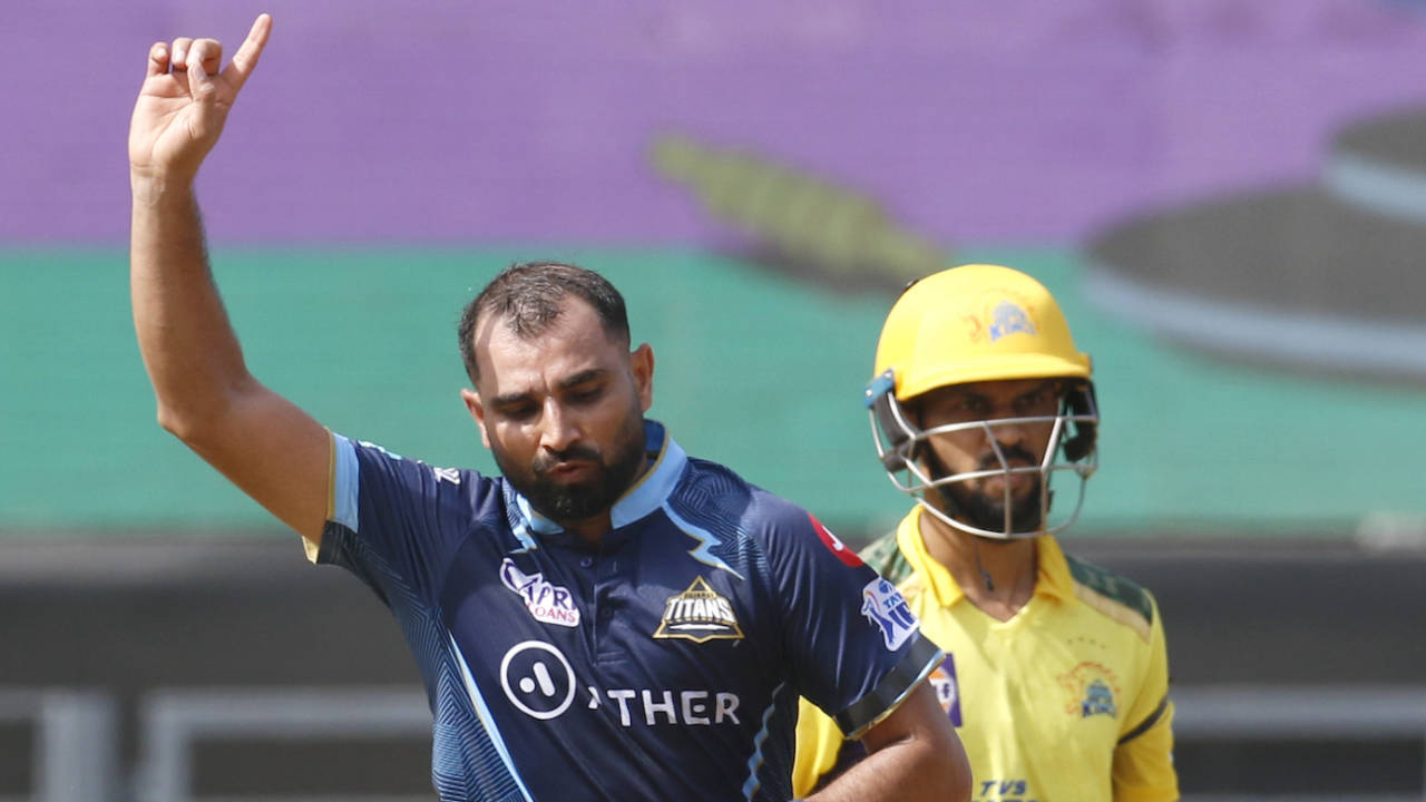 Mohammed Shami picked up his 11th powerplay wicket of the season when he removed Devon Conway, Chennai Super Kings vs Gujarat Titans, IPL 2022, Wankhede Stadium, Mumbai, May 15, 2022