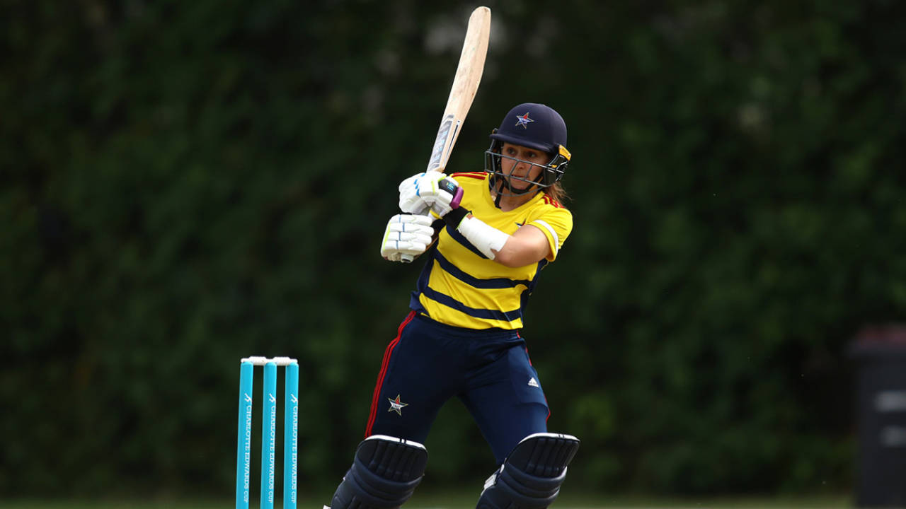 Aylish Cranstone swings to leg, South East Stars vs Central Sparks, Guildford, Charlotte Edwards Cup, May 18, 2022