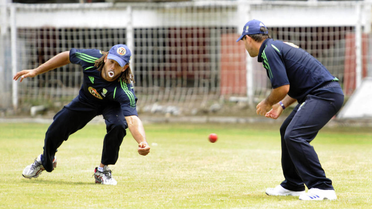 Ricky Ponting (right) and Andrew Symonds at practice a couple of days before the match, West Indies v Australia, 2nd Test, Antigua, May 28, 2008