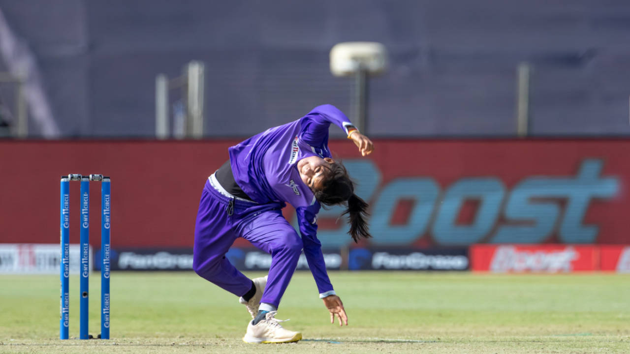 The contortionist: Maya Sonwane in action in her debut T20 Challenge game&nbsp;&nbsp;&bull;&nbsp;&nbsp;BCCI