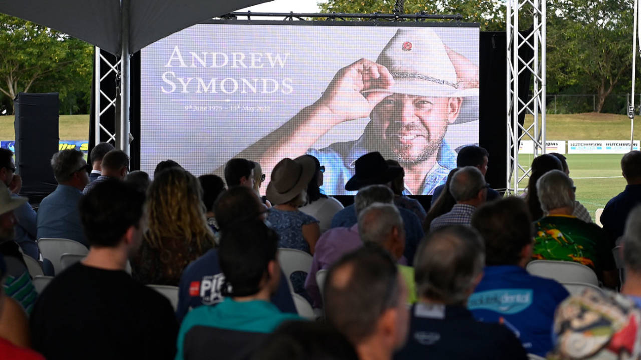 The audience watches a memorial to Andrew Symonds, Townsville, May 27, 2022