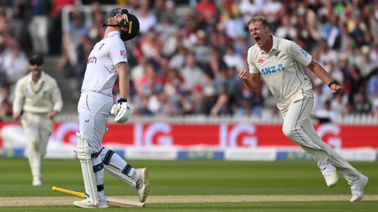Kyle Jamieson reacts after bouncing out a set Ben Stokes, England vs New Zealand, 1st Test, Lord's, London, 3rd day, June 4, 2022