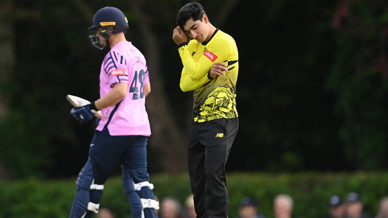 Naseem Shah saw his four overs go for 50, Middlesex vs Gloucestershire, Vitality Blast, Radlett, May 26, 2022
