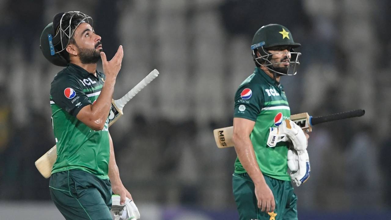 Khushdil Shah (left) played a big part in setting up a last-over win, Pakistan vs West Indies, 1st ODI, Multan, June 8, 2022