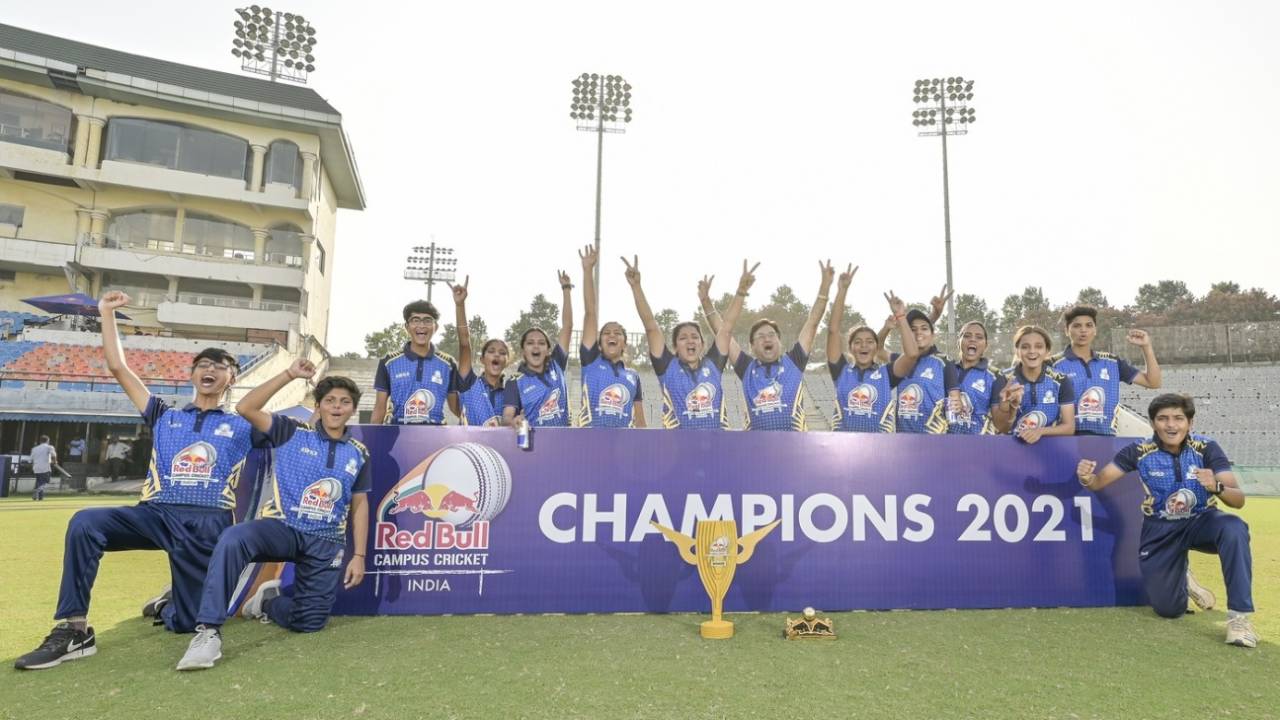 Rizvi College, Mumbai, the India national women's Red Bull Campus Cricket champions in 2021, celebrate their triumph&nbsp;&nbsp;&bull;&nbsp;&nbsp;Red Bull Campus Cricket