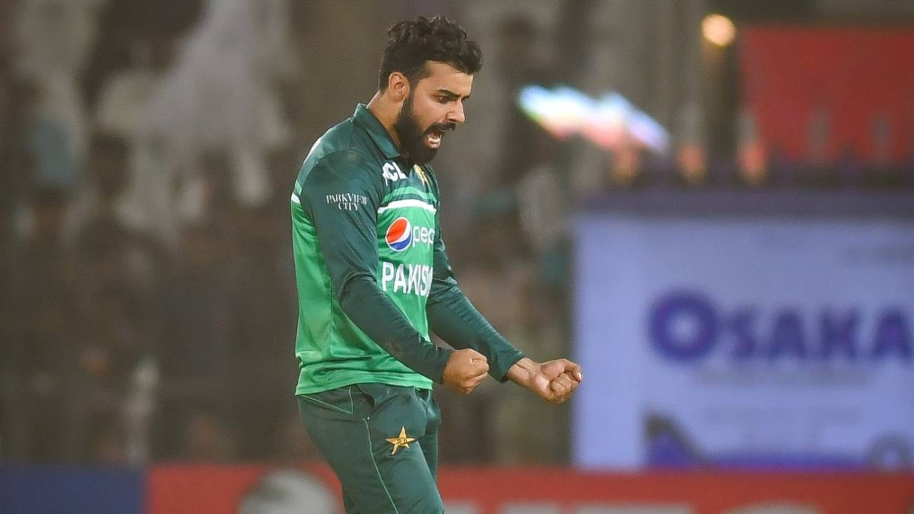 Shadab Khan roars after getting a wicket, Pakistan vs West Indies, 3rd ODI, Multan, June 12, 2022