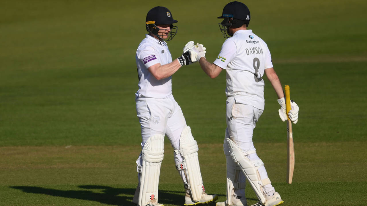 Ben Brown and Liam Dawson share in a 100-run partnership, LV= Insurance County Championship, Division One, Hampshire vs Yorkshire, Ageas Bowl, June 13, 2022