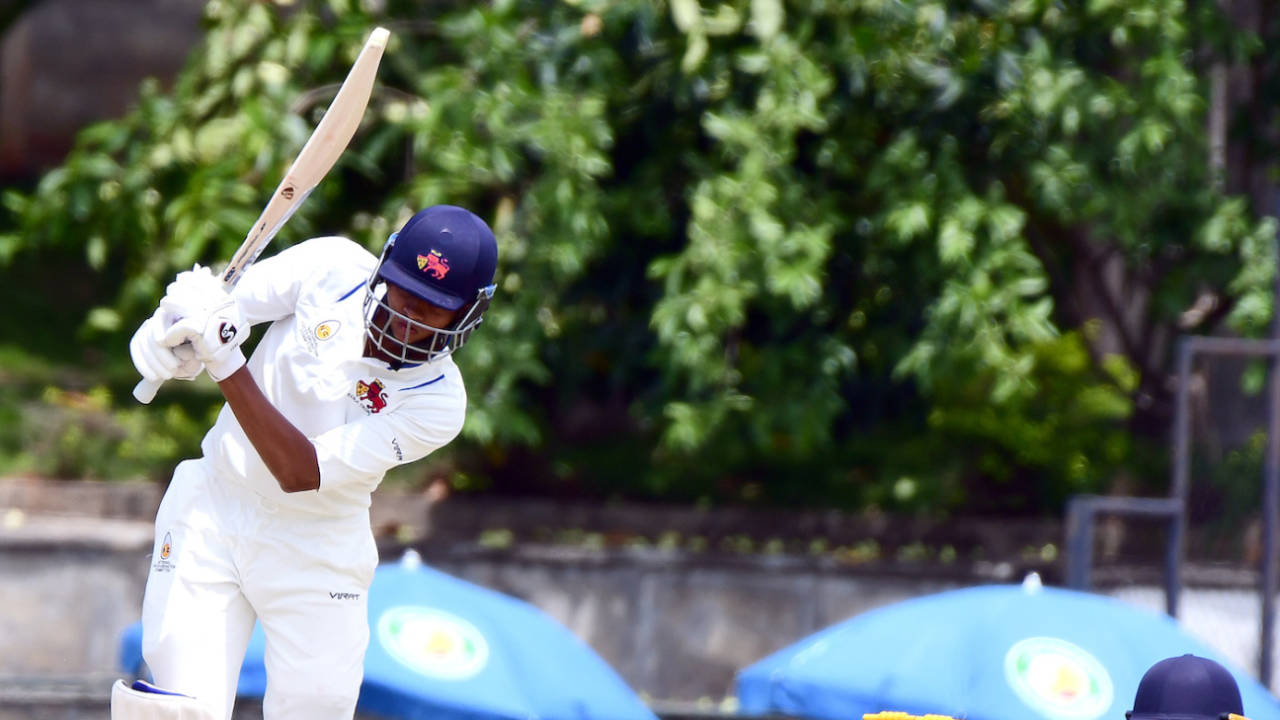 Yashasvi Jaiswal drives towards midwicket during the course of his century, Mumbai vs Uttar Pradesh, Ranji Trophy 2021-22 semi-final, 1st day, Bengaluru, June 14, 2022