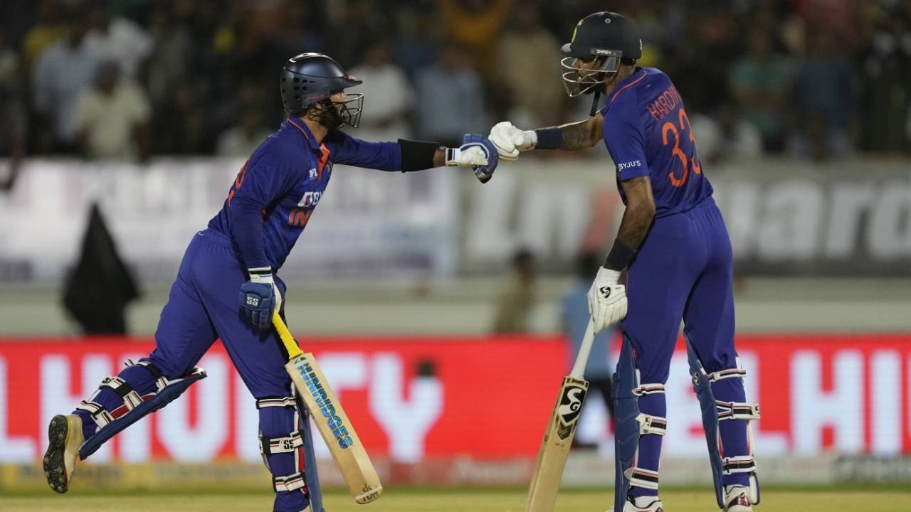 Dinesh Karthik and Hardik Pandya added 65 runs for the fifth wicket in quick time, India vs South Africa, 4th T20I, Rajkot, June 17, 2022