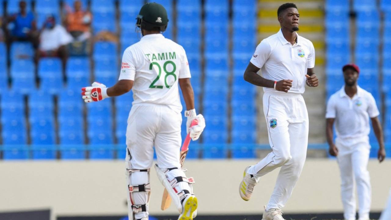 Alzarri Joseph dismissed Tamim Iqbal cheaply in the second innings, West Indies vs Bangladesh, 1st Test, Antigua, 2nd day, June 17, 2022